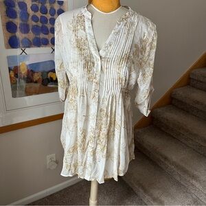 Floral Blouse - Waist tie with pleats - blouse/tunic